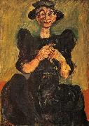 Chaim Soutine Woman Knitting oil on canvas